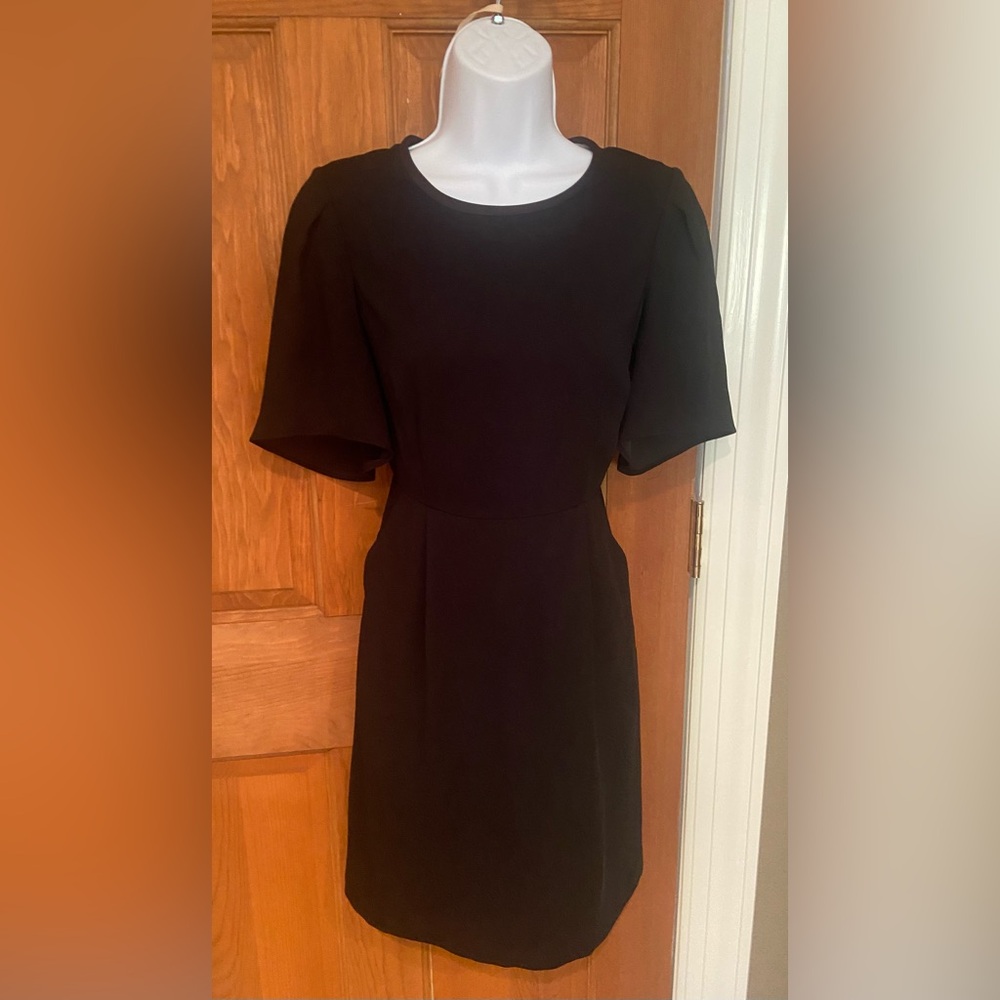 LOFT Classic Black Short Sleeve Midi Dress with back zipper